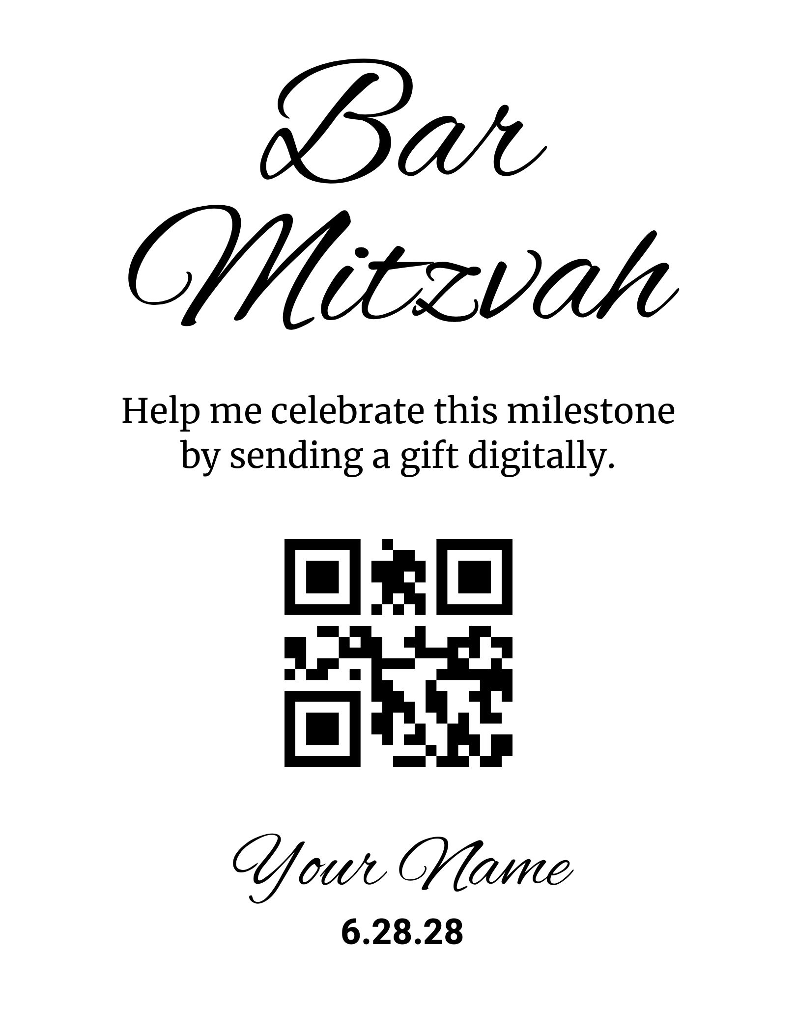Bar Mitzvah QR sign template preview