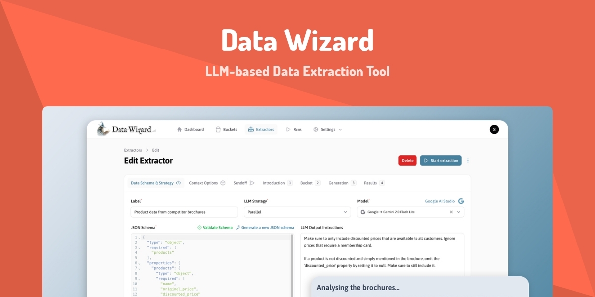 Data Wizard - LLM-based Data Extraction Tool - Made with Laravel
