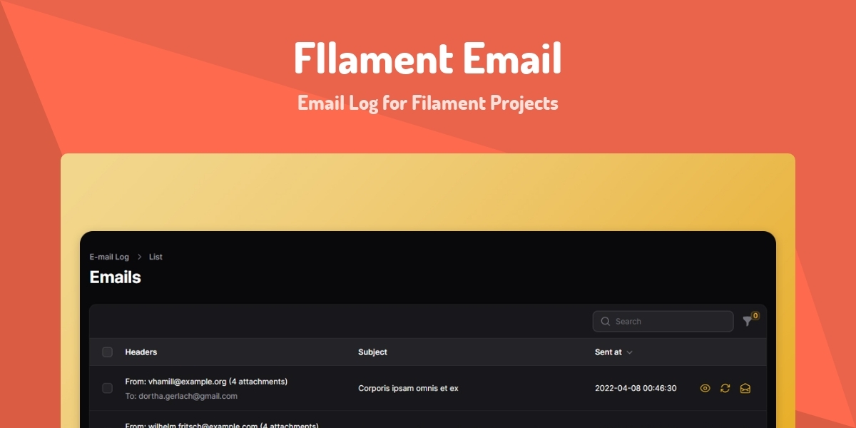 email templates - filament Images High Quality Grahic Filament Email - Email Log for Filament Projects - Made with Laravel