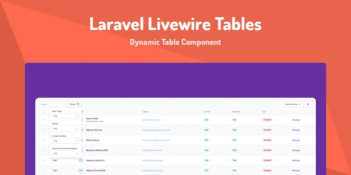 Laravel Livewire Tables - Dynamic Table Component - Made with Laravel