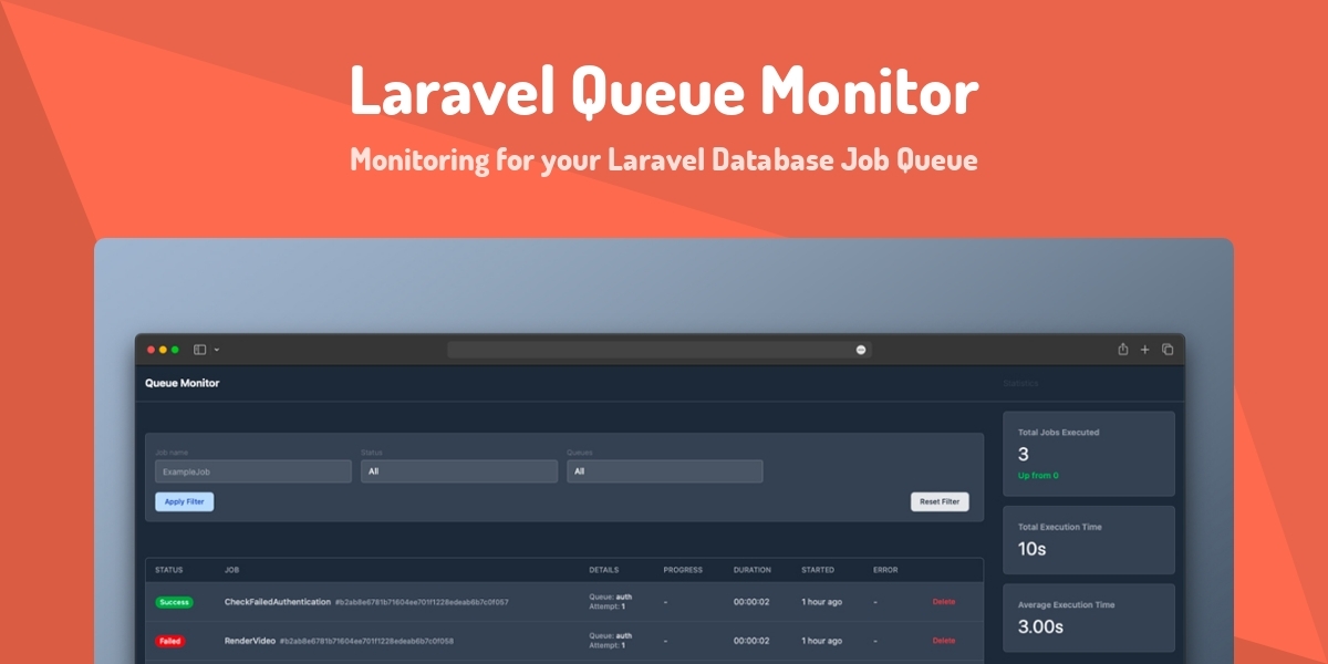 Laravel Queue Monitor - Monitoring for your Laravel Database Job Queue ...