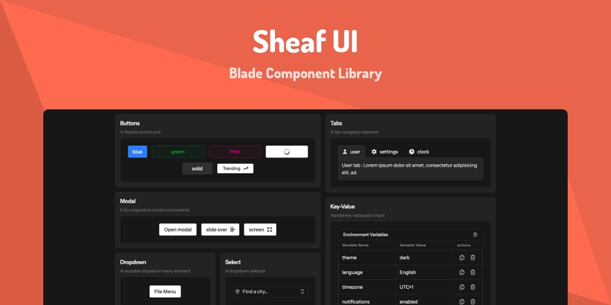 Sheaf UI - Blade Component Library - Made with Laravel