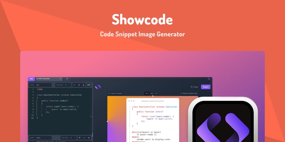 Showcode - Code Snippet Image Generator - Made with Laravel