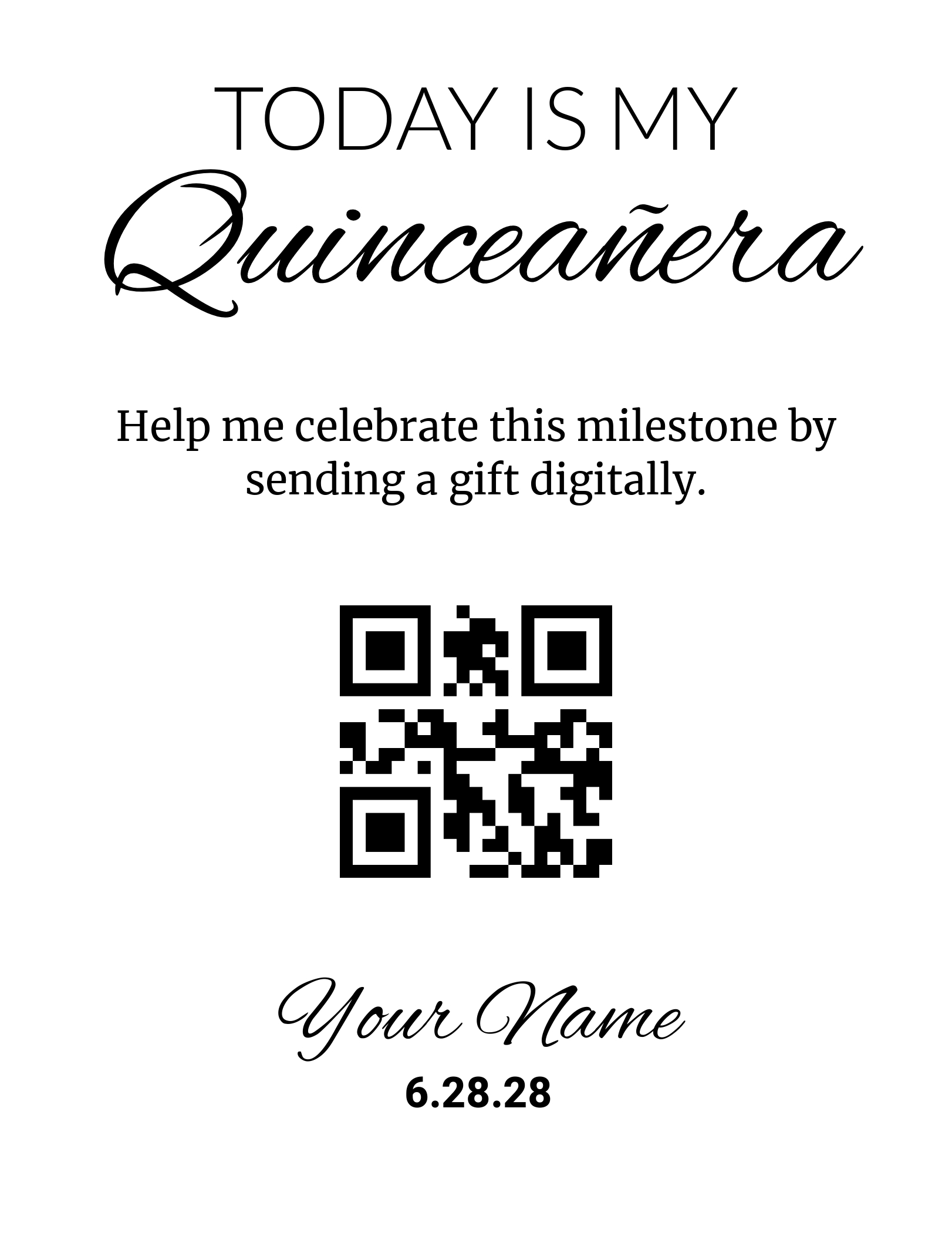 Quinceanera QR sign template preview