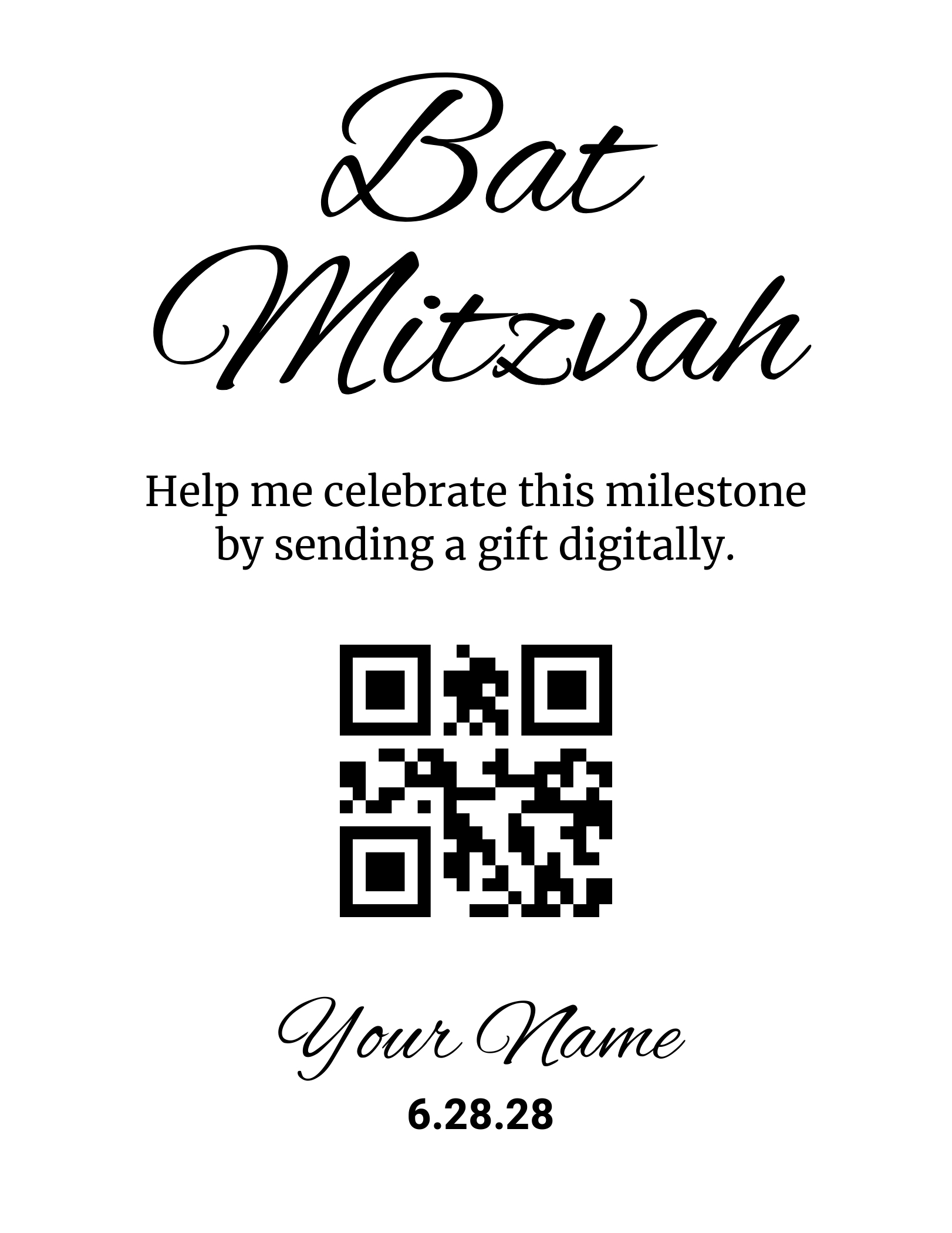 Bat Mitzvah QR sign template preview