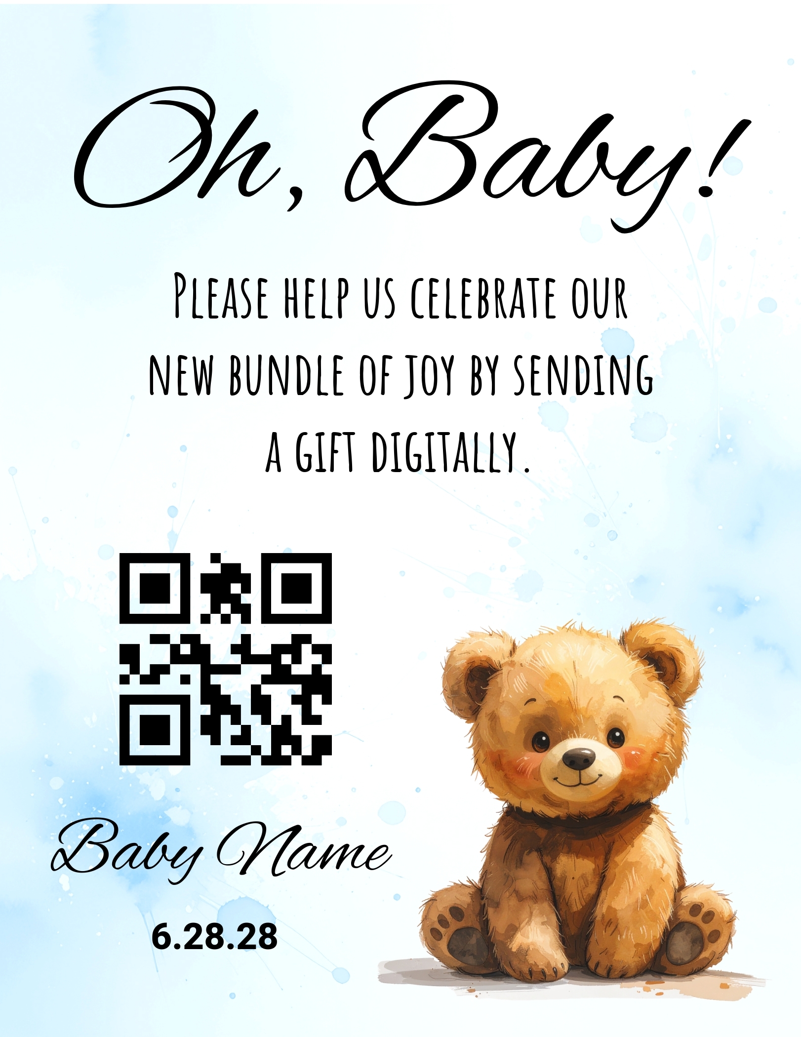 Oh Baby Blue QR sign template preview