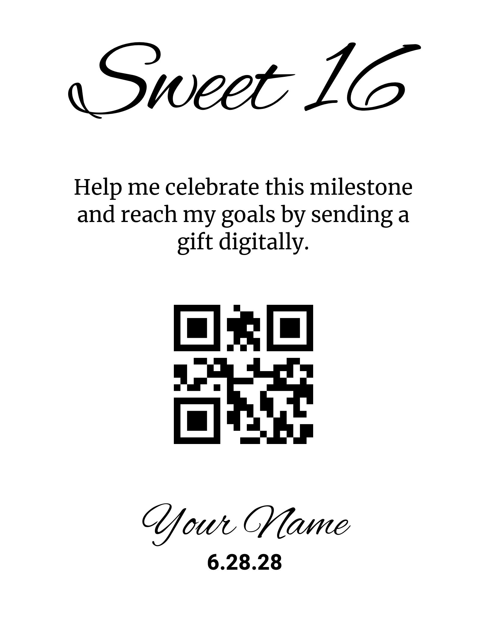 Sweet Sixteen QR sign template preview