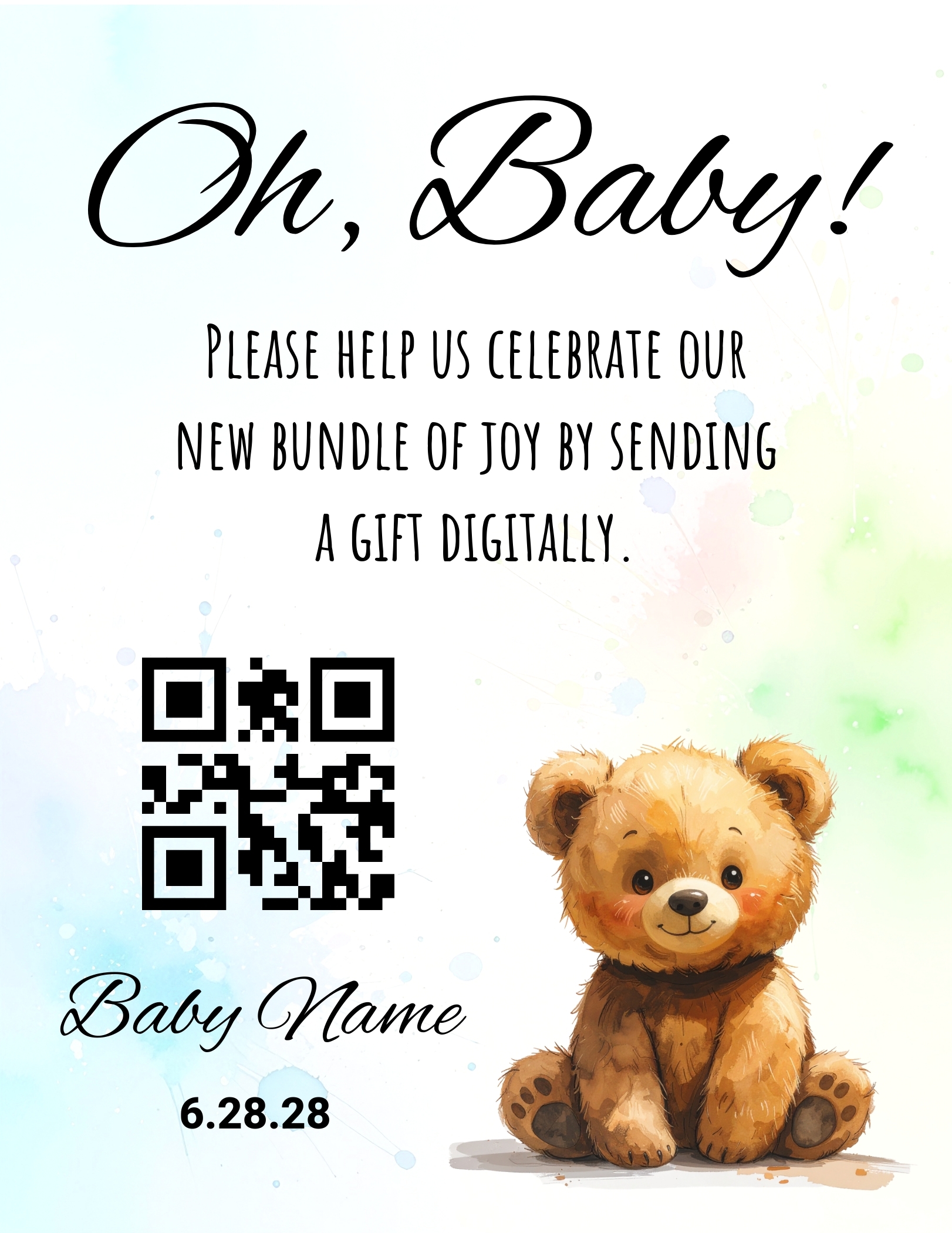 Oh Baby Multicolor 2 QR sign template preview
