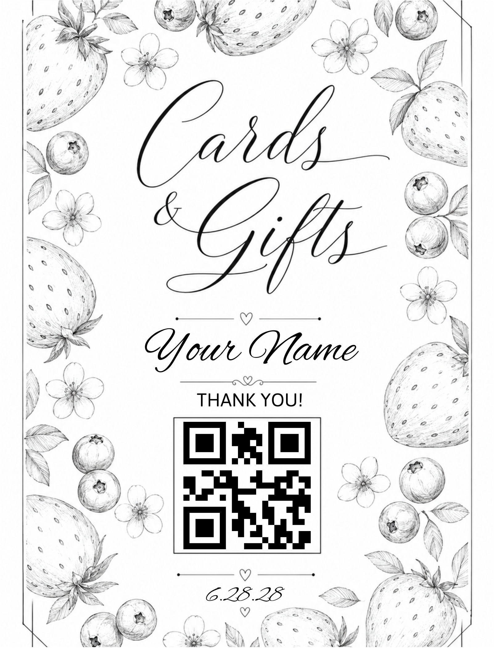 Cards & Gifts botanical QR sign template preview