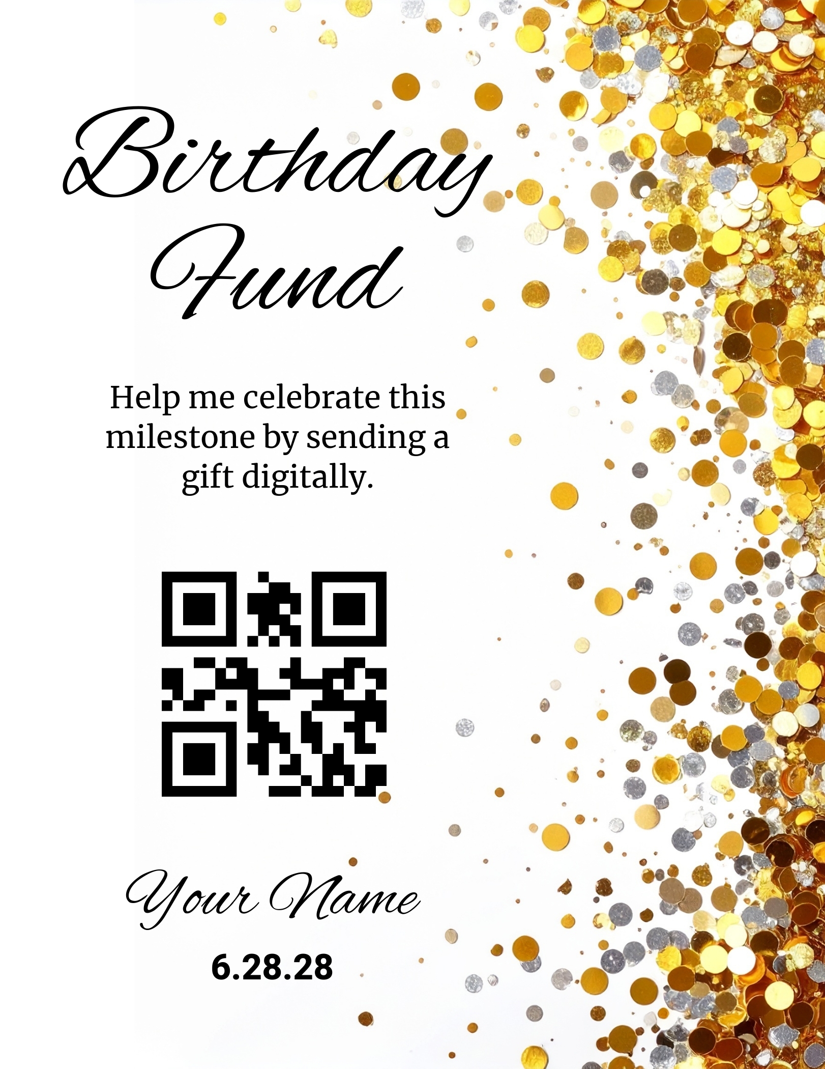 Birthday Fund - Confetti QR sign template preview