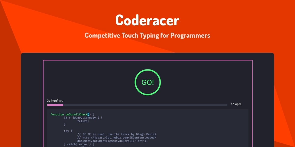 Coderacer - Competitive Touch Typing for Programmers - Made with Svelte