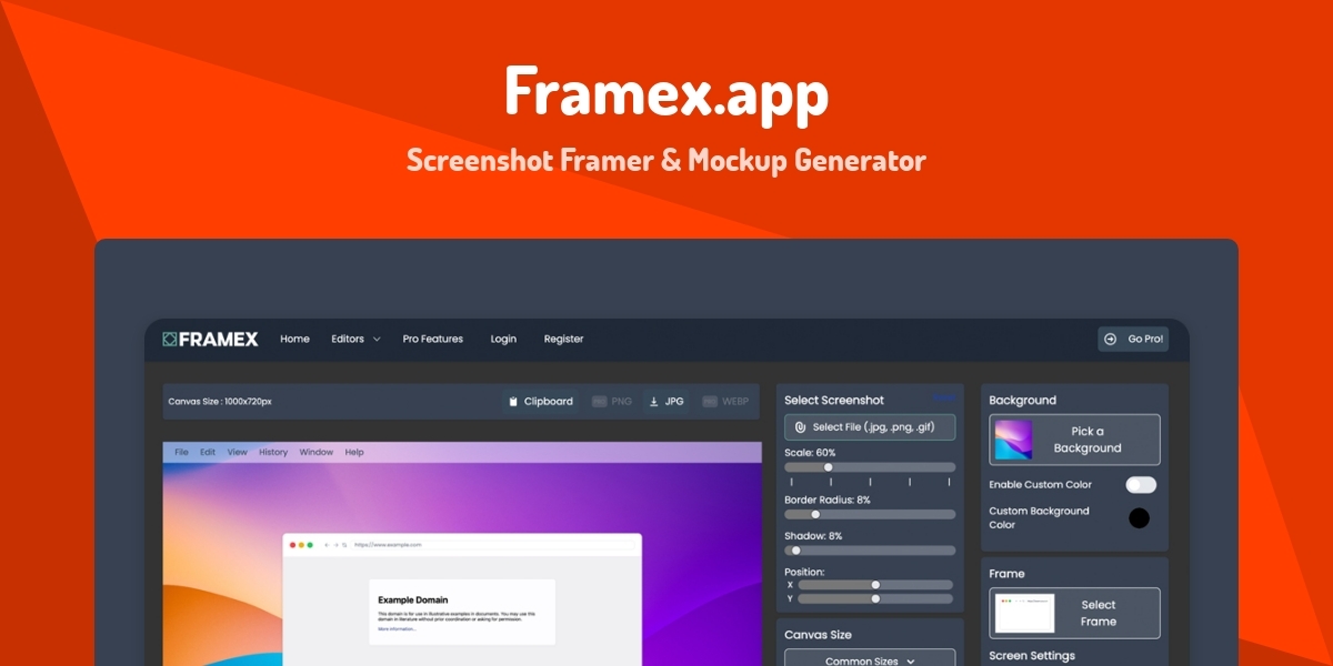 Framex.app - Screenshot Framer & Mockup Generator - Made with Svelte