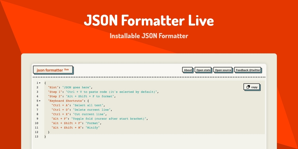 JSON Formatter Live - Installable JSON Formatter - Made with Svelte