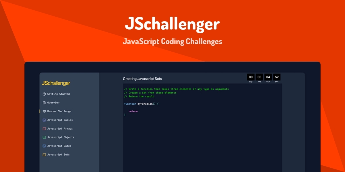 JSchallenger - JavaScript Coding Challenges - Made with Svelte