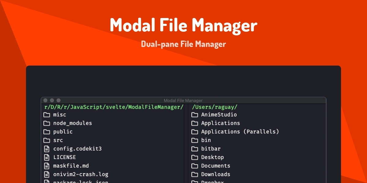 File Path Modal Modal File Manager - Dual-pane File Manager - Made with Svelte