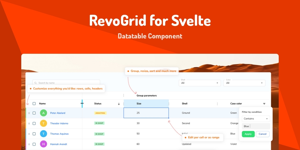 RevoGrid for Svelte - Datatable Component - Made with Svelte