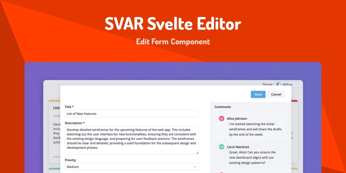 SVAR Svelte Editor - Edit Form Component - Made with Svelte
