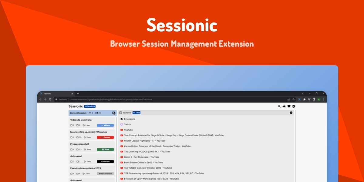 Extend Session Sessionic - Browser Session Management Extension - Made with Svelte