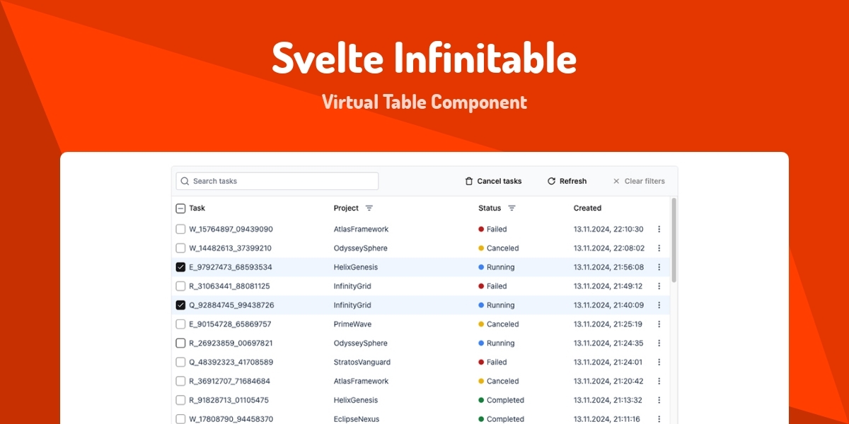 Svelte Infinitable - Virtual Table Component - Made with Svelte