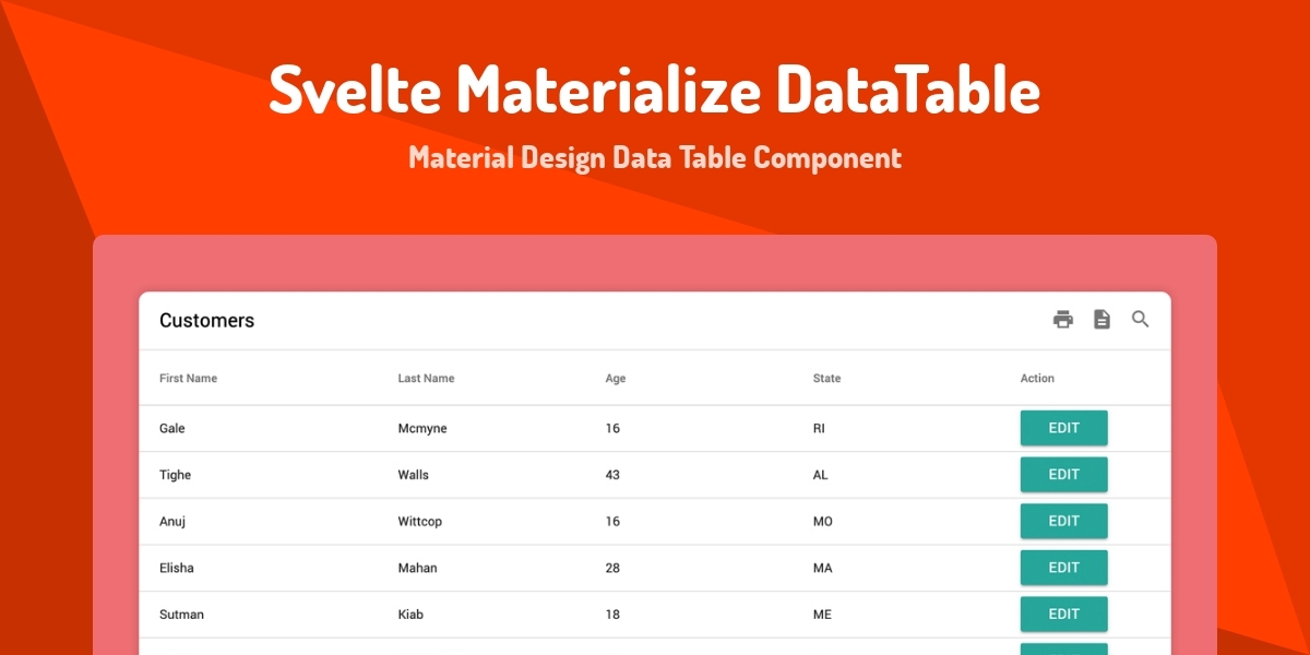 Svelte Materialize DataTable - Material Design Data Table Component ...
