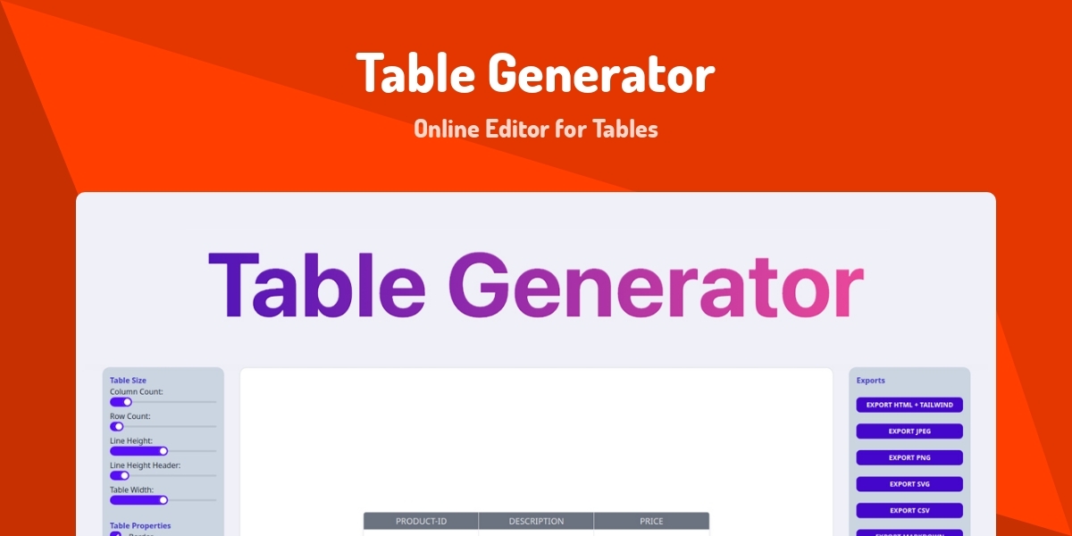 Table Generator - Online Editor for Tables - Made with Svelte