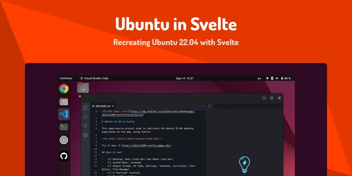Ubuntu in Svelte - Recreating Ubuntu 22.04 with Svelte - Made with Svelte