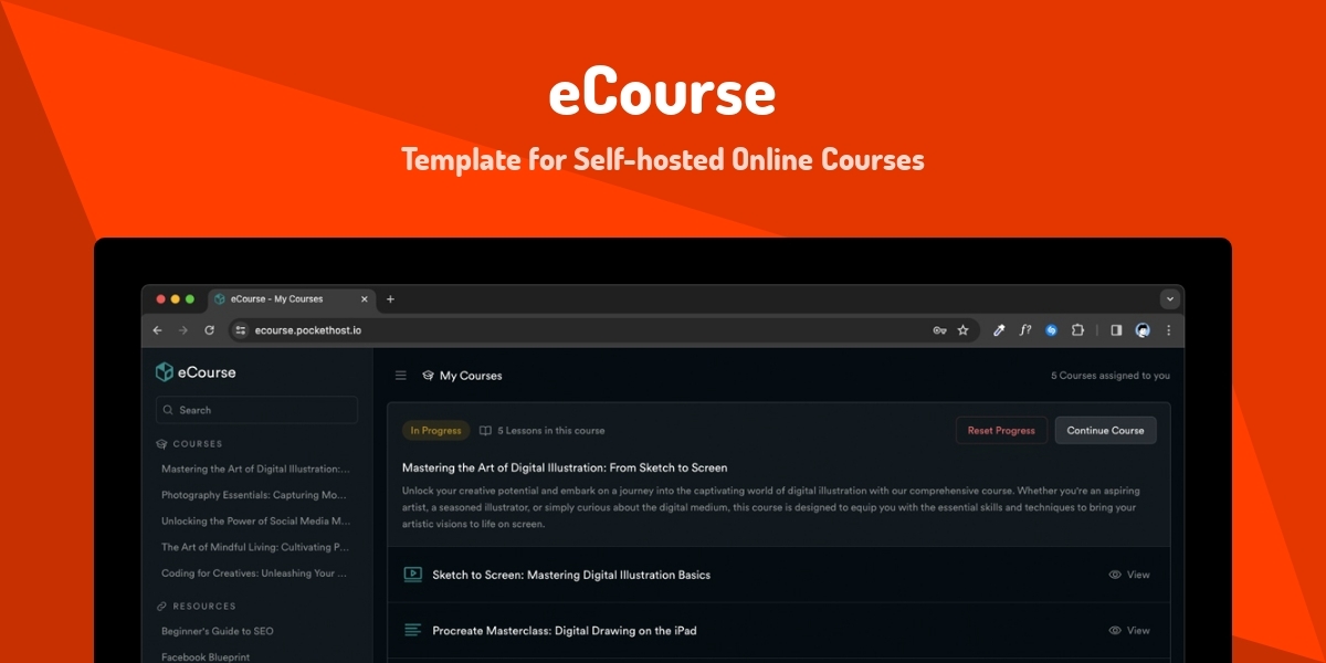 Course Made eCourse - Template for Self-hosted Online Courses - Made with Svelte