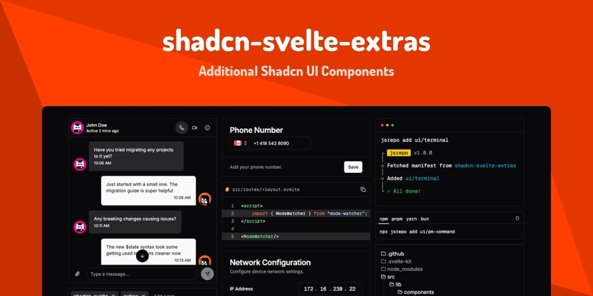shadcn-svelte-extras - Additional Shadcn UI Components - Made with Svelte