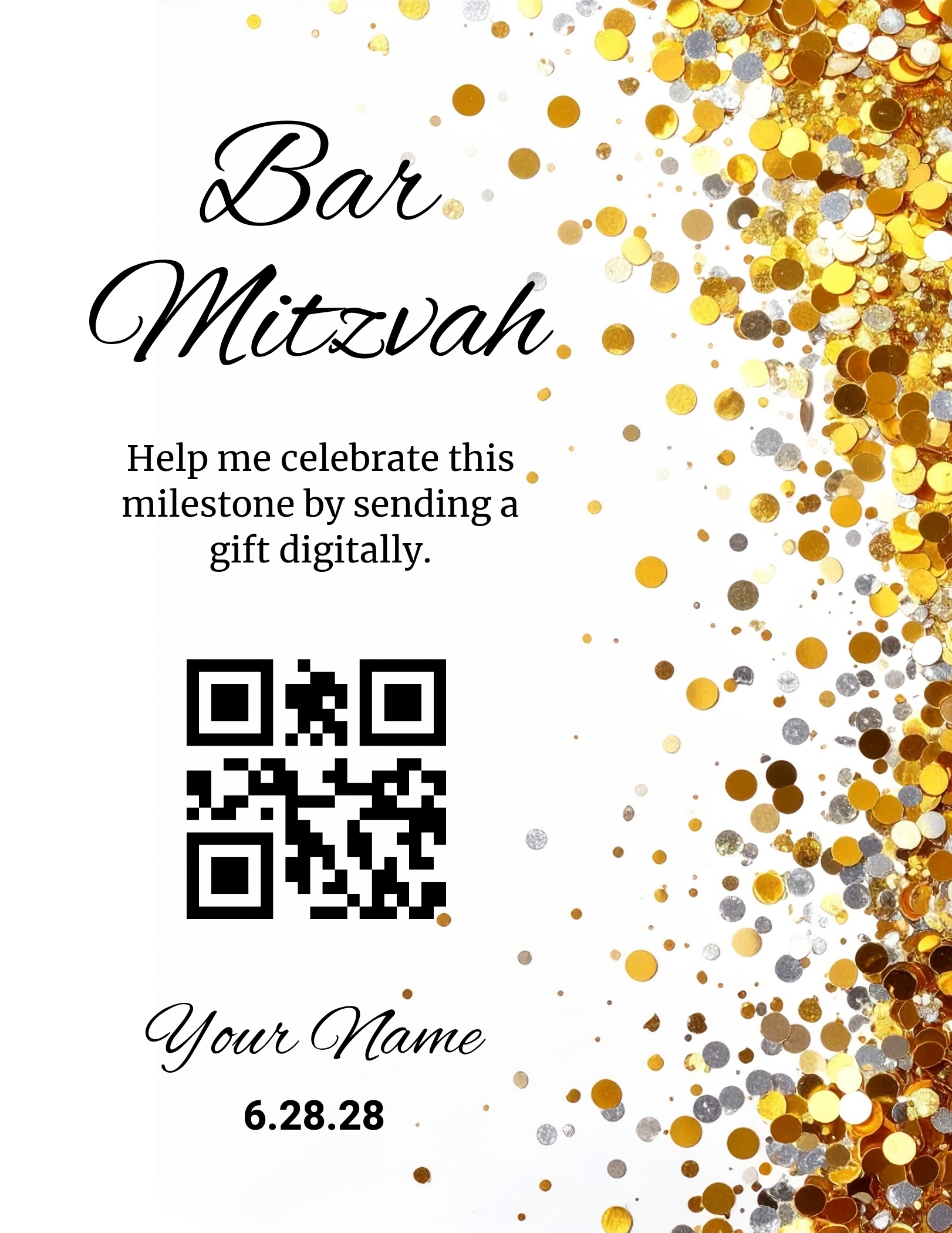 Bar Mitzvah - Confetti QR sign template preview