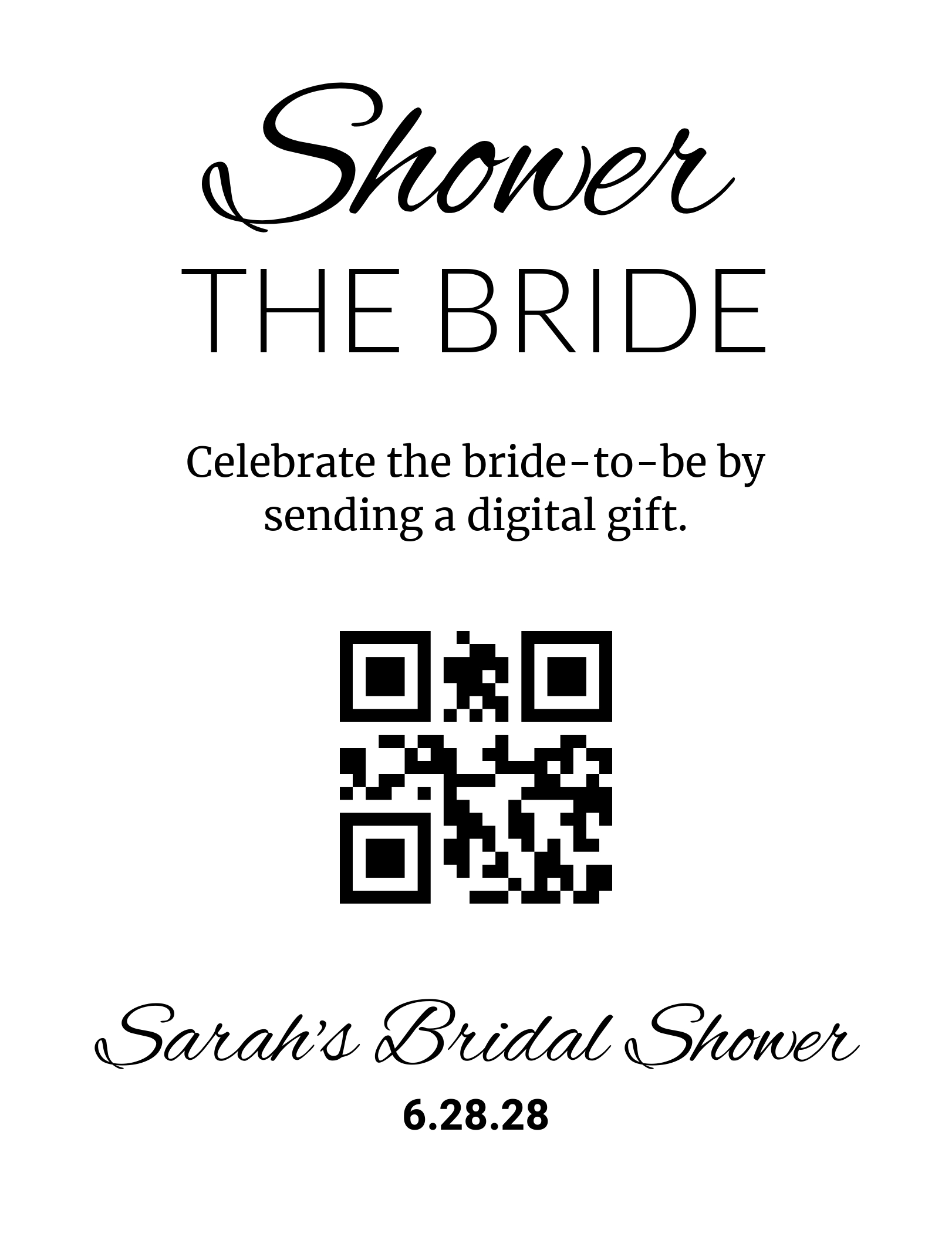 Shower the Bride QR sign template preview