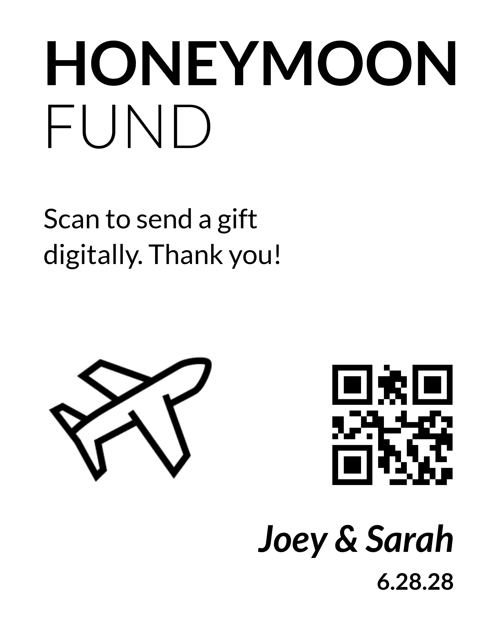 Honeymoon - Simple Plane QR sign template preview