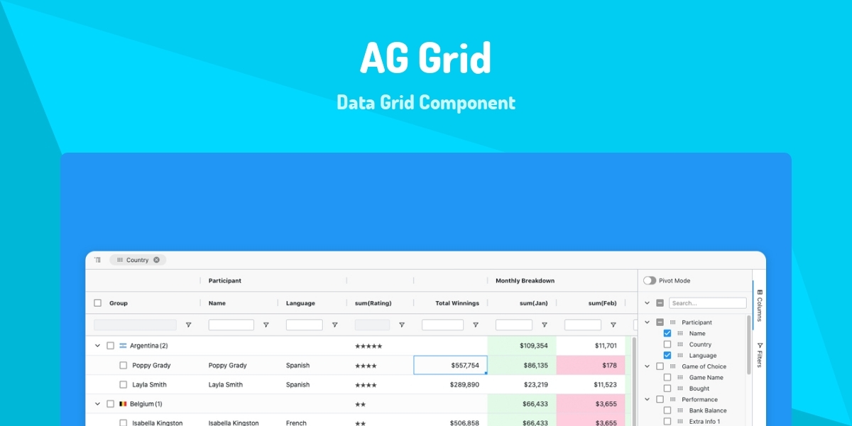 AG Grid - Data Grid Component - Made with React.js