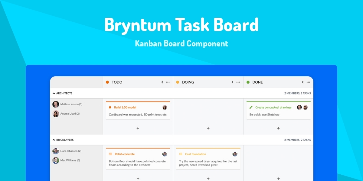 Bryntum Task Board - Kanban Board Component - Made with React.js