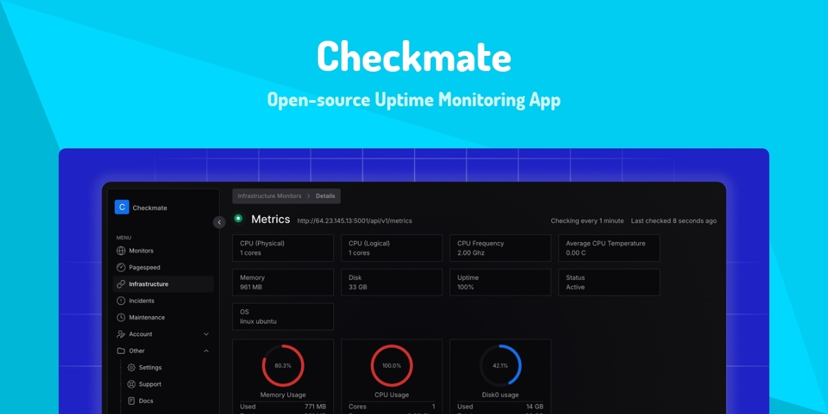 Checkmate - Open-source Uptime Monitoring App - Made with React.js