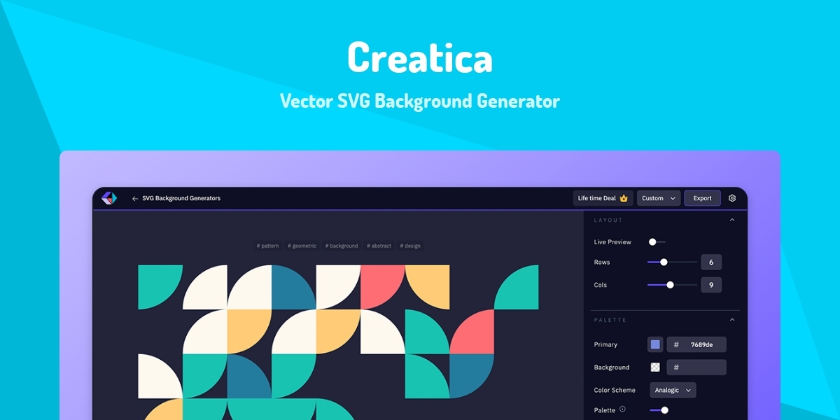 Creatica - Vector SVG Background Generator - Made with React.js