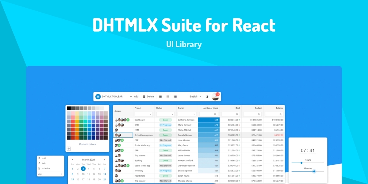 DHTMLX Suite for React - UI Library - Made with React.js