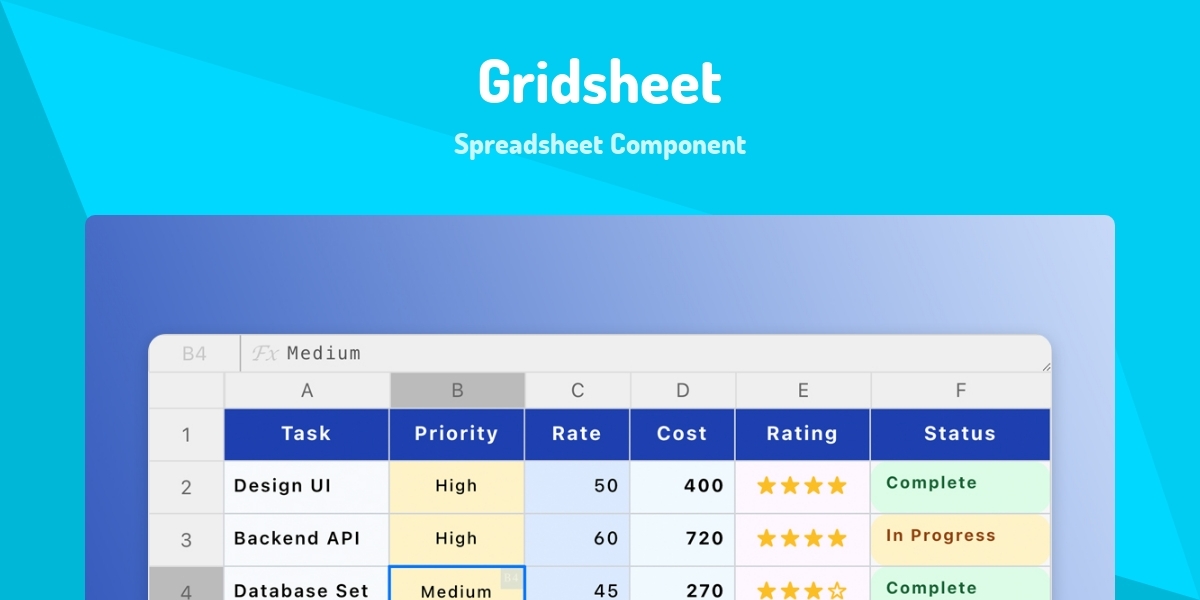 Gridsheet - Spreadsheet Component - Made with React.js