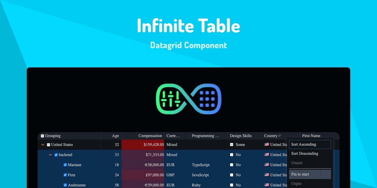 Infinite Table - Datagrid Component - Made with React.js