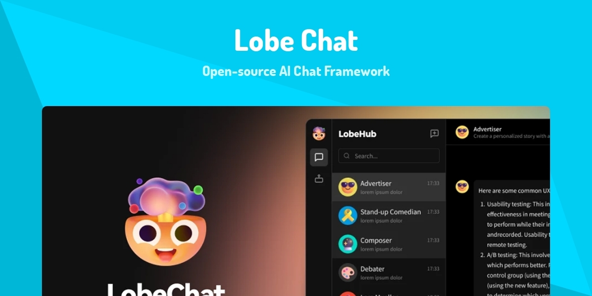 Chat Framework Lobe Chat - Open-source AI Chat Framework - Made with React.js