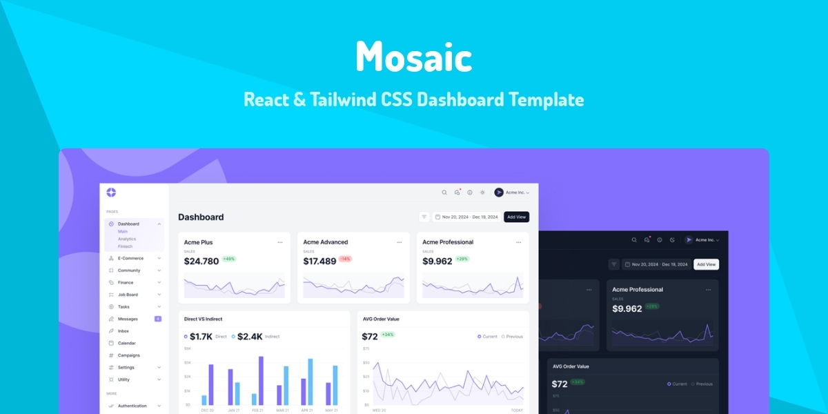 Mosaic - React & Tailwind CSS Dashboard Template - Made with React.js