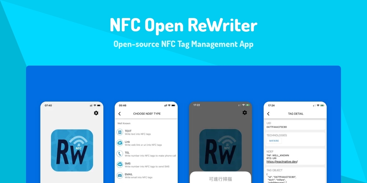 NFC Open ReWriter - Open-source NFC Tag Management App - Made with React.js