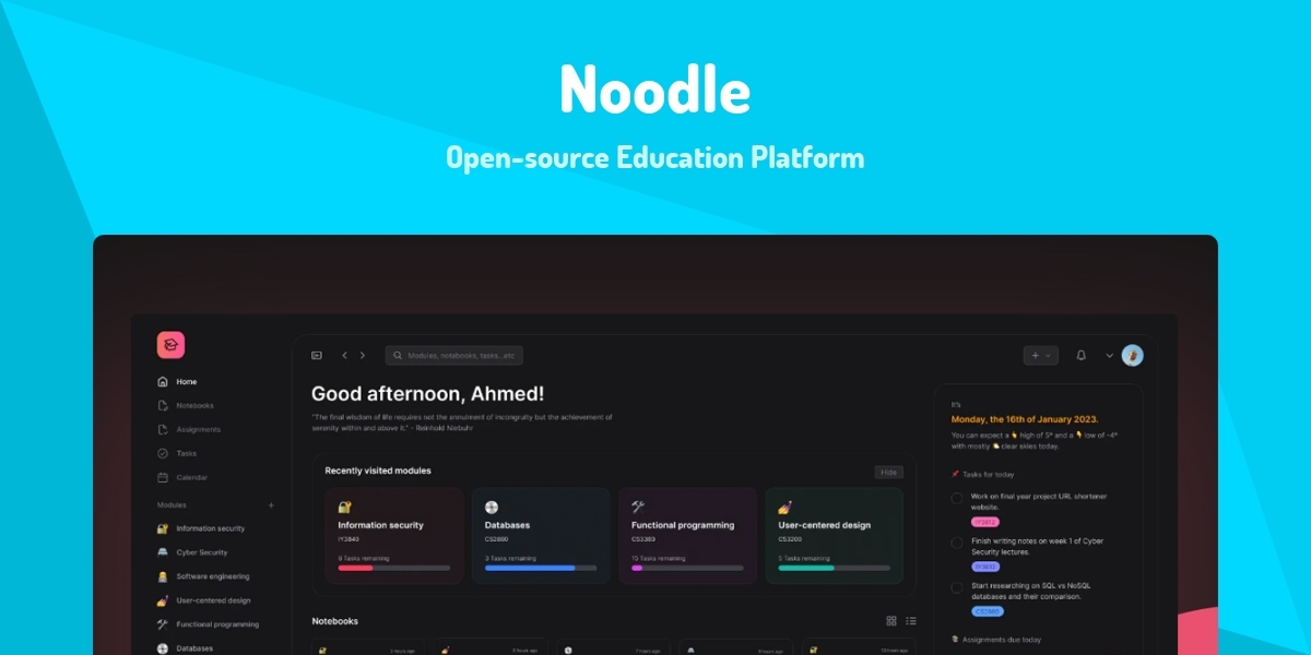 Existing Noodle Module Noodle - Open-source Education Platform - Made with React.js