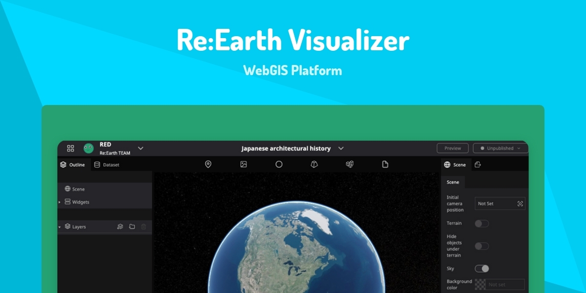 Re:Earth Visualizer - WebGIS Platform - Made with React.js