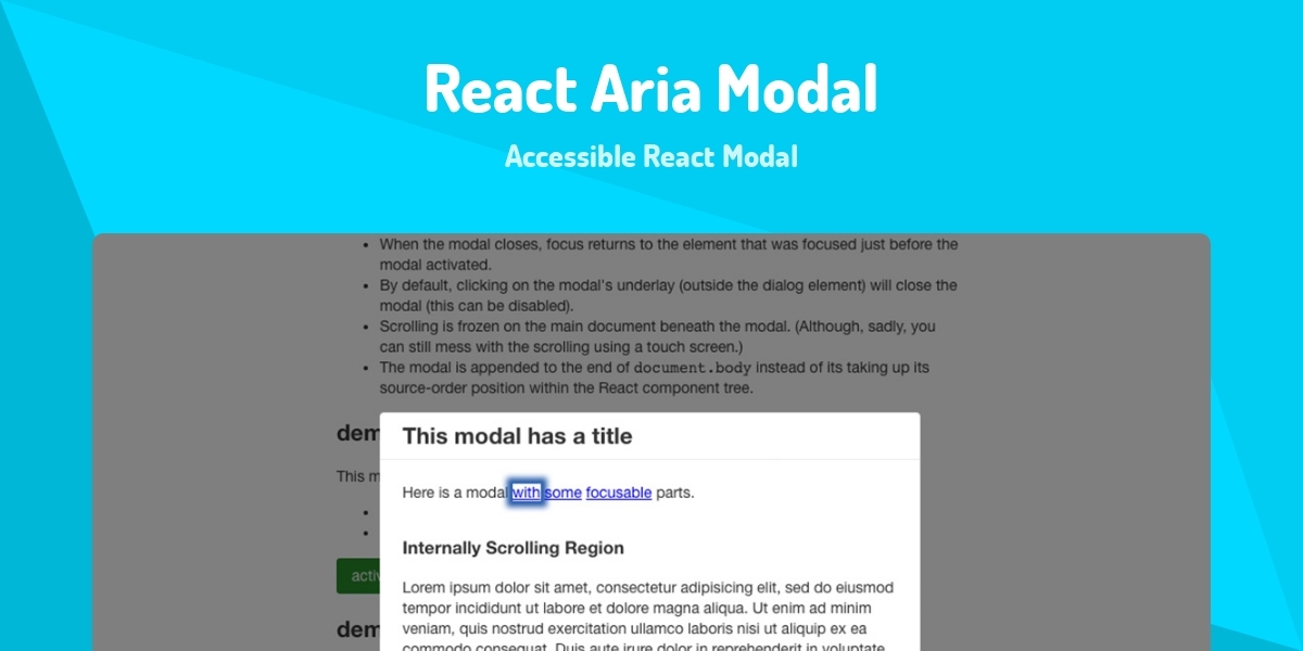 Modal Ui In Rreact React Aria Modal - Accessible React Modal - Made with React.js