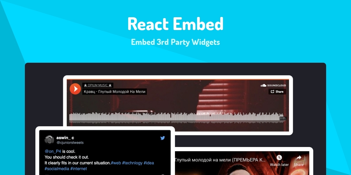 Party React React Embed - Embed 3rd Party Widgets - Made with React.js