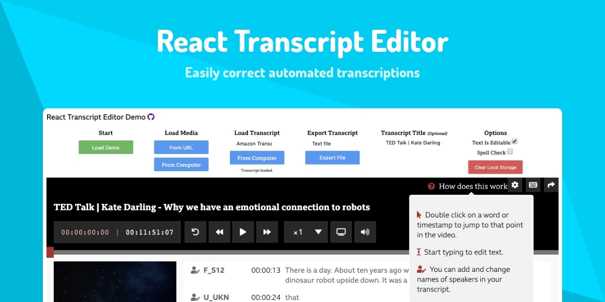 React Transcript Editor - Easily correct automated transcriptions ...