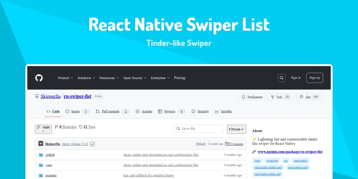 React Native Swiper List Tinderlike Swiper Made with React.js