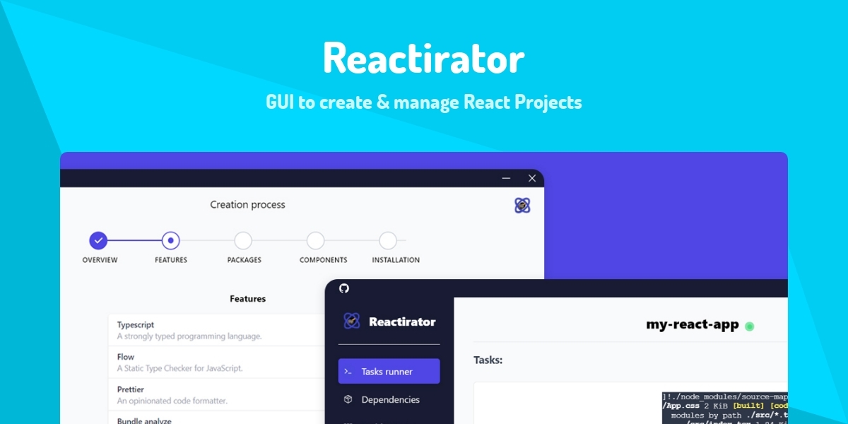 Reactirator - GUI to create & manage React Projects - Made with React.js