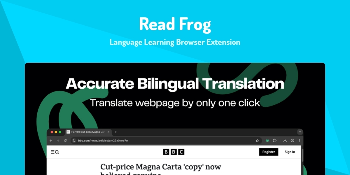 Frog Extension Read Frog - Language Learning Browser Extension - Made with React.js