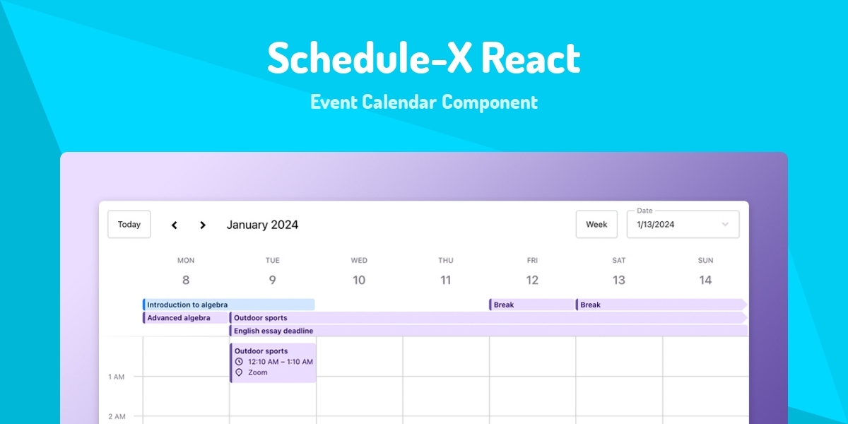 Schedule-X React - Event Calendar Component - Made with React.js